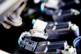 Des fils de moteur de voiture rongés par un ou plusieurs rongeurs
