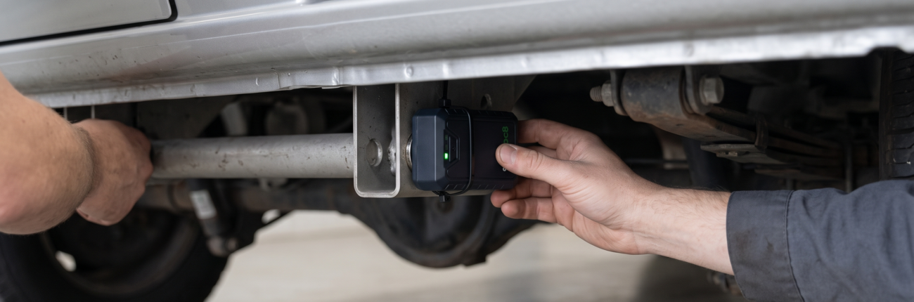 un garagiste en train de poser le traceur gps myloc sur un véhicule !